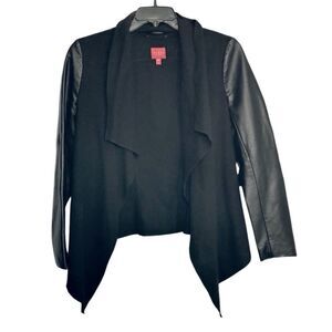 GUESS | Waterfall Women’s Open Front PU Leather Sleeves Wool Jacket M